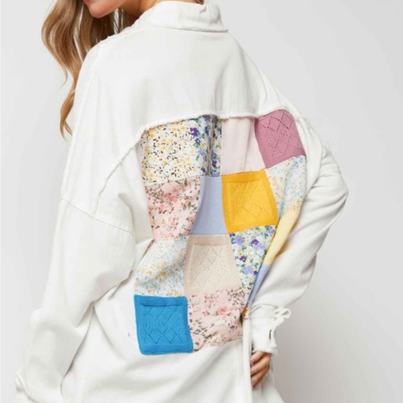 Davi & Dani Multi Knit Lace Patch Work Button Down Jacket - Picture 2 of 7